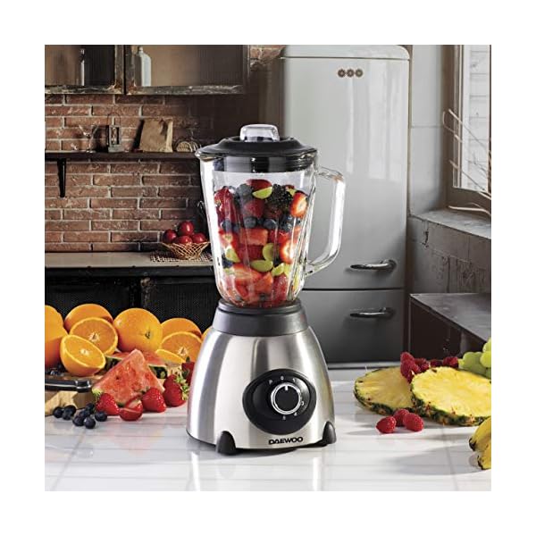 Daewoo Stainless Steel Smoothie & Shake Jug Blender | 1.5L Glass Jug | 2 Speed Settings & Pulse | Non-Slip Feet…