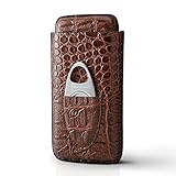 LINSISYH Leather Cigar Travel Case Holder with Premium Cutter, Leather Embossed 3 Cigar Tube