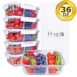 [36oz, 5-Pack Premium] Glass Meal Prep Containers 2 Compartment Set- Food Lunch Storage- Airtight Locking Lids - Portion Control -Microwave, Freezer, Oven & Dishwasher Safe (4.5 Cups)