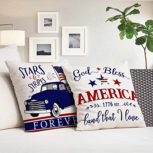 Hexagram July 4th Pillow Covers 18x18 Set of 4, American Flag Patriotic