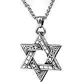 FUTPLOR Star of David Necklace for Men Big Pendant Hexagon Gothic Stainless Steel Necklace Dainty Religious Jewish Jewelry Gift with 27 Inch Chain