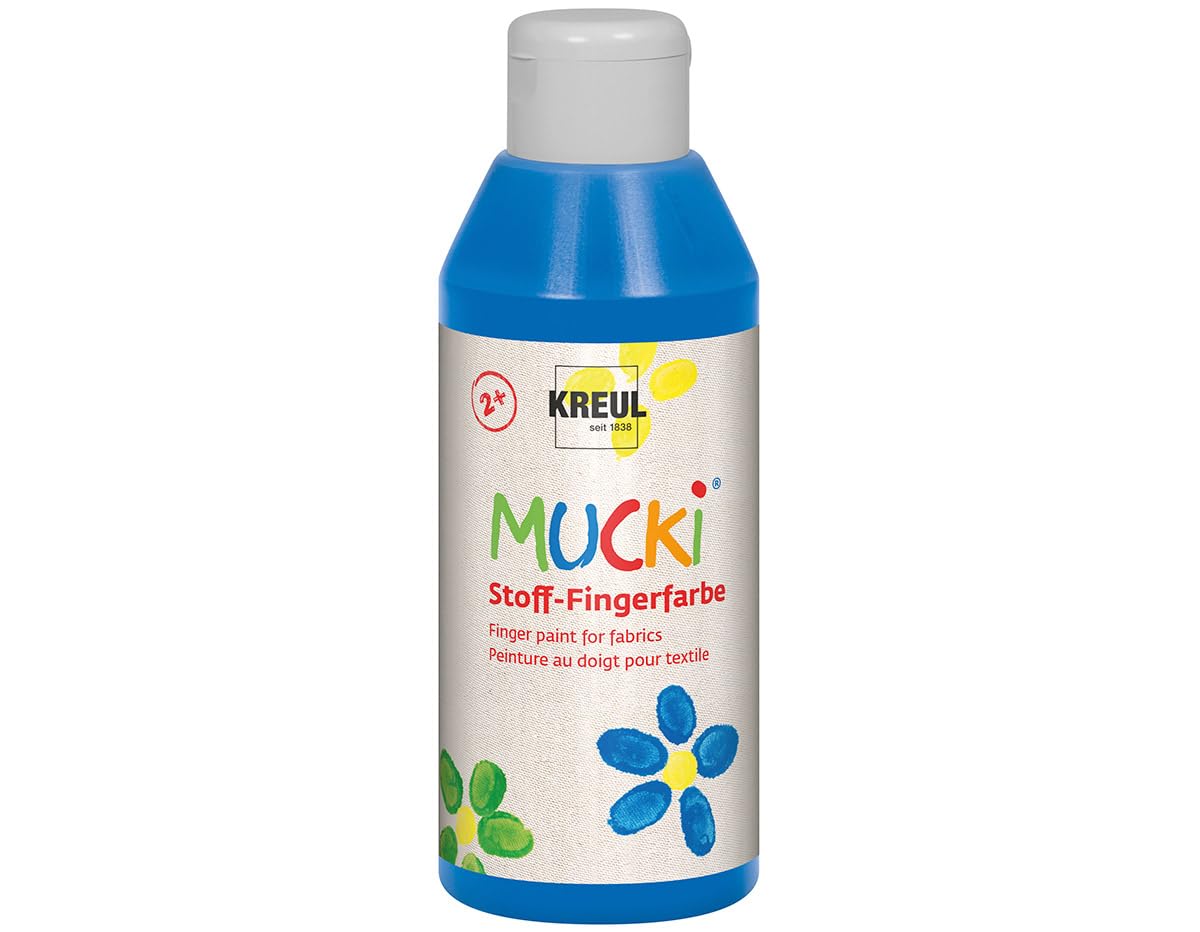 Kreul Mucki Luminous Fabric Finger Paint, Water-Based, 250 ml Bottle, Blue