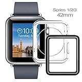 Apple Watch Case 42mm, Apple Watch Screen Protector 42mm, iWatch Case, Ultra Thin Clear TPU Cover + Full Coverage Scratch Proof Glass Screen Film for Apple iWatch 42mm Series 1/2/3