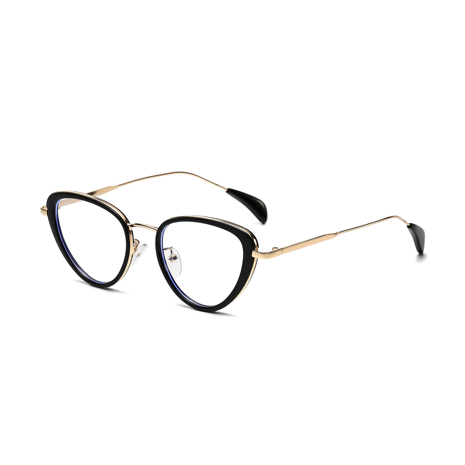 LJCZKA Blue Light Blocking Glasses Women Men Computer Metal Eyeglasses Vintage Cat Eye Frame for Computer Screen Anti Glare Headache Eyes Strain Glasses for Gaming (BlackGoldClear)
