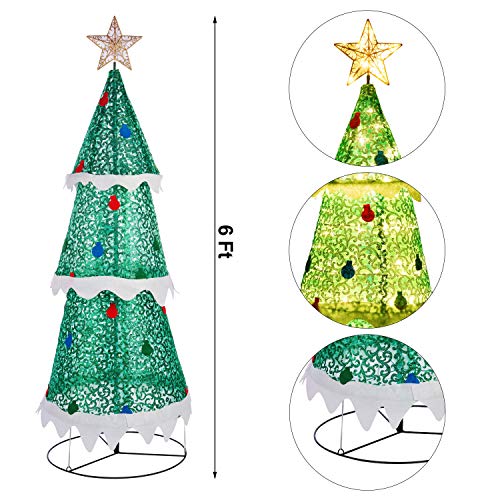 ATDAWN 6ft PreLit Light Up Christmas Tree, Collapsible Christmas Tree Outdoor Decoration, 160