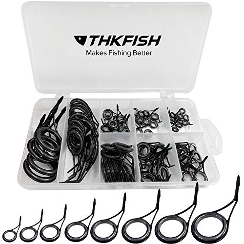 THKFISH Rod Repair Kit Rod Tip Repair Kit Ceramics Tips Stainless Steel Carbon Spinning Rod Guides Fishing Rod Repair Kit Black 75pcs — image 1