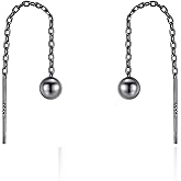 Cute Short Threader Earrings Silver Gold Black Chain Link Ball Dangle Drop Pull Through Earrings Minimalist