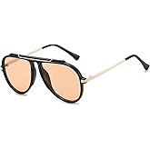 EYLRIM Oversized Retro Aviator Sunglasses for Women Men 70s Trendy Gold Metal Sun Glasses Pilot Shades