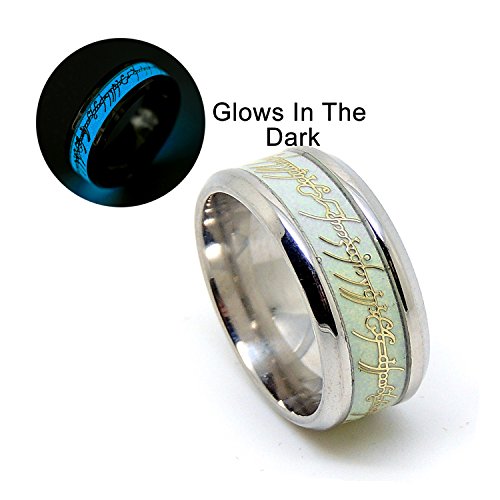 Glow in the Dark Blue Stainless Steel Wedding Band Ring Gold Inlay - Ginger Lyne Collection