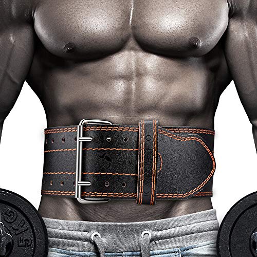 Kamileo Lifting Belt, Weight Lifting Leather Belt with Prong Buckle for Men and Women, Stabilizing Lower Back Support for Powerlifting Squat Deadlifting