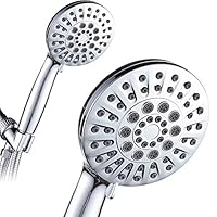 Handheld Shower Head with Hose,6 Spray Setting High Pressure Hand Held Shower Heads 4.3" Large Chrome Face Adjustable Bracket Holder Detachable Water Saving Showerheads Set(Chromel)