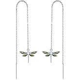 Moonstone/Turquoise Threader Earrings 925 Sterling Silver Moonstone/Turquoise Teardrop Dangle Earrings for Women Girls