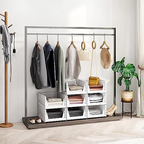 Fohome Stackable Clothes Plastic Storage Basket,4 Pack Foldable Closet Organizer Shelf Cloth Holder,Drawer Shelf Storage Container for Wardrobe Cupboard Kitchen Bathroom Office (4 Pack)