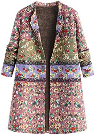FRCOLT Women's Winter Thermal Floral Print Outwear Oversized Plush Button Jacket Coat