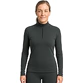 Lands' End Women’s Thermaskin Baselayer 1/4 Zip Top – Long Sleeve Lightweight Heat-Generating Thermal Shirt