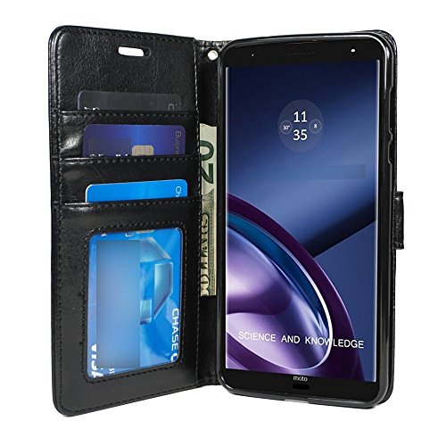 ZTE MAX XL Case, ZTE ZMax PRO 2, ZTE Blade Max 3 Wallet Cover Pouch Flip Folio [Kickstand Feature] PU Leather Cover w/ ID Card Slot for MAX XL N9560 by Zase Professional Design Slim Fit (Solid Black) - Thumbnail 3