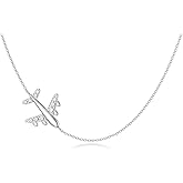 LWXIE Diamond Airplane Choker Necklace for Women 925 Sterling Silver Airplane Sideways Pendant Necklaces Aircraft Jelwery Gifts for Stewardess,15+3 Inch Chain
