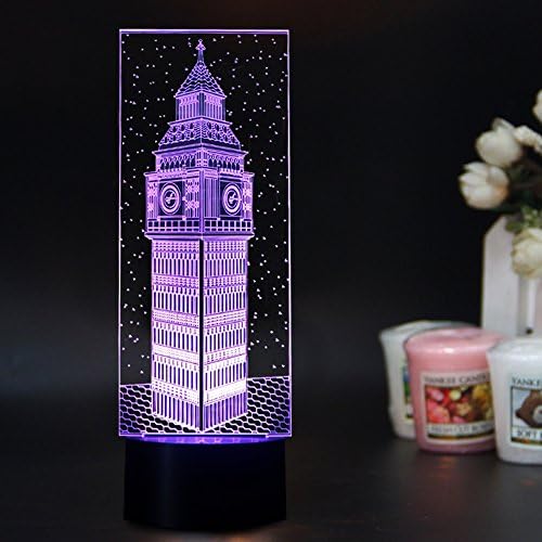 3d Night Lamp Colorful Big Ben Shape Touch Control Light 7 Colors Change USB LED for Desk Table with Multicolored USB Powered Home Decoration Best Gift for Children's Day