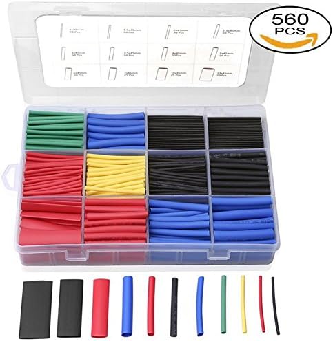 560pcs Heat Shrink Tubing 2:1 Wire Sleeve Electrical Wire Cable Wrap, fengus Assorted Electric Insulation Tube Kit With Box (5 Colors 12 Sizes)