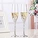Wedding Champagne Glass Set Silver Toasting Flute Glasses Pack of 2 with Rhinestone Rimmed Hearts Decoration for Wedding, Anniversary and Special Occasions