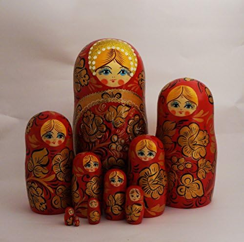 10 pcs Russian Matryoshka, Nesting Doll "Golden Khohloma" 10.5" Tall