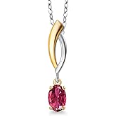Gem Stone King 925 Silver and 10K Yellow Gold Pink Tourmaline Pendant Necklace for Women | 0.48 Cttw | Gemstone October Birthstone | Oval 6X4MM | With 18 Inch Silver Chain
