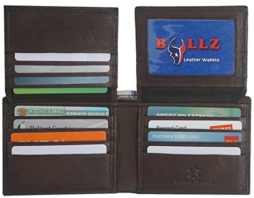 Bullz RFID Signal Blocking Protection Leather Credit Card Holder Mens Wallet (Brown)