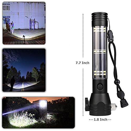 Brightest LED Car Flashlights Set, MOCCO 7 in 1 Multi-Function COB Light Solar Powered Water Resistant Ultra Bright 3W LED Car Emergency Flashlight Rechargeable Torch Light with Compass - Thumbnail 5