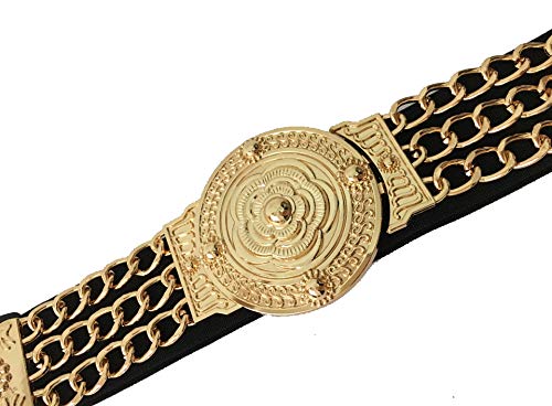 VITORIA'S GIFT Vintage Women Waist Belt,Gold Metal Mirror Face Belts Wide Self Tie Wrap Around Waist Thin Waistband