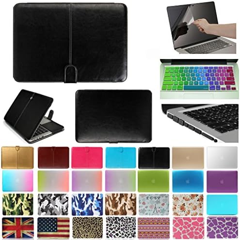 Coosbo-4in1 Soft PU Case + Keyboard skin + screen protector + Dust plug for 13.3 inch Apple Mac Macbook (13" Air (Model:A1369 or A1466 on the bottom of laptop), Leather-Black)