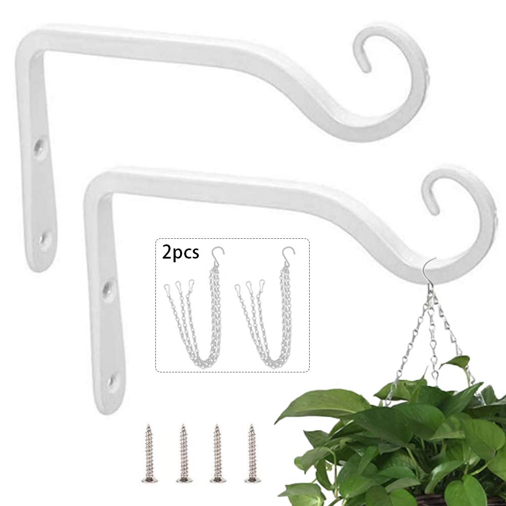 Lifreer 2Pack White Zinc Alloy Wall Hanging Hooks with 2PCS Hanging Chains for Plants, Lanterns, Bird Feeders