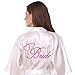 Joytton Women's Satin Kinono Robe with Embroidered Bride Short White M