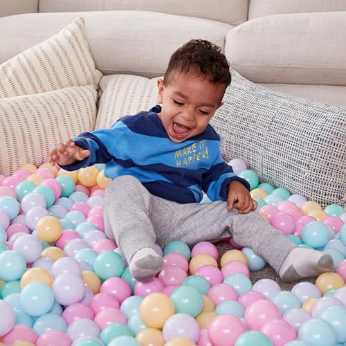 AMAZON BASICS BPA-FREE BALL PIT BALLS WITH STORAGE BAG, CRUSH-PROOF PLASTIC FOR TODDLERS KIDS 12+ MONTHS PLAY, 6 PASTEL COLORS, PACK OF 400