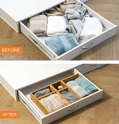 5 Piece Bamboo Drawer Organizer Set, Luxury Wooden Desk Storage Box Kit, Multi-use Junk Drawer Organizer for Office, Kitchen, Bedroom, Children Room, Craft, Sewing - Thumbnail 6