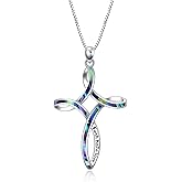 WINNICACA Opal Cross Necklace for Women, 925 Sterling Silver Cross Pendant Necklaces Celtic Knot Blue White Opal Jewelry Confirmation Gifts for Women Her Wife Mom Daughter Birthday Valentines Day Gift
