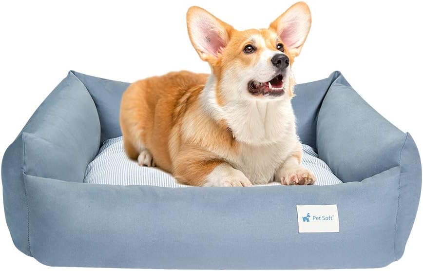 Pet Soft Dog Bed Medium – Rectangle Grey Dog Bed for Medium Dogs, Breathable Dog Cotton Beds with Removable Washable Cover( Grey, Medium)