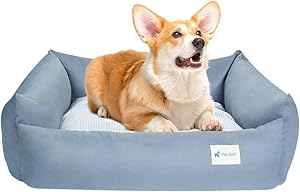 Pet Soft Dog Bed Medium – Rectangle Grey Dog Bed for Medium Dogs, Breathable Dog Cotton Beds with Removable Washable Cover( Grey, Medium)