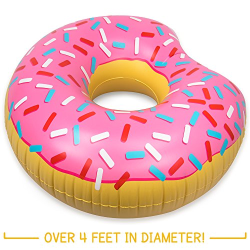 image for 4-foot Jumbo Swimming Pool Donut Float, Strawberry Frosted and Rainbow