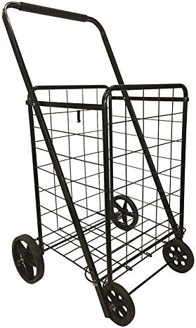 Deluxe Folding Utility Shopping Cart with Plastic Wheels in Big Size 110L (Black)