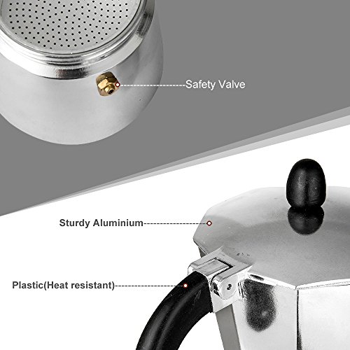 TopHomer Moka Pot 6 Cup Coffee Express Espresso Maker Stovetop Aluminium with Large Handle Perfect for Home and Office Use - Thumbnail 3