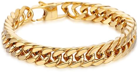 Hermah Heavy Mens Bracelet Chain 316L Stainless Steel Silver Gold Color Punk Double Curb Cuban Rombo Link 10/15mm 7-11inch