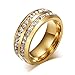 MG Jewelry 8mm Stainless Steel Double 2 Row of Cubic Zirconia Wedding Ring Bands,Black/gold/silver