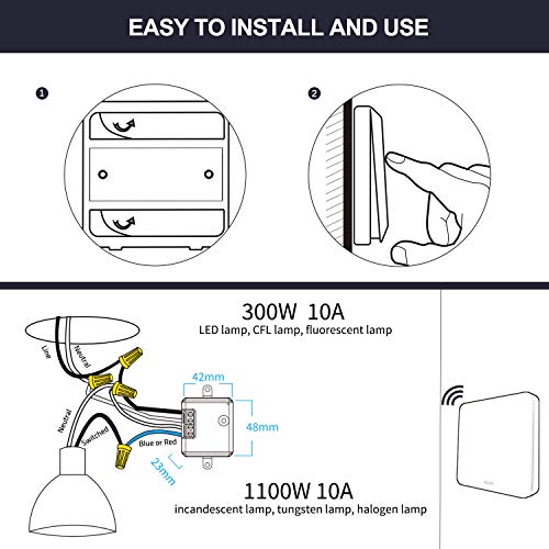 LoraTap Wireless Light Switch Kit, Self-Powered Wireless Wall Switch + Relay Receiver, 656ft Range On/Off Remote Control Household Lights and Appliances, 10A/1100W, White, 2 Years Warranty - Thumbnail 5
