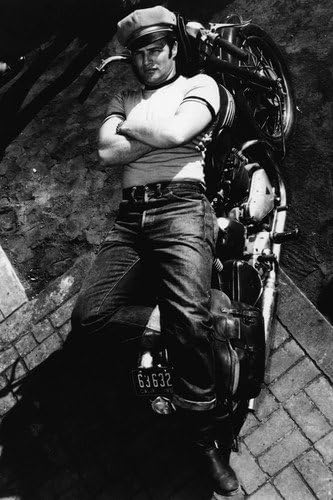 Marlon Brando in The Wild One lying on motorcycle at Amazon's