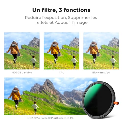 K&F CONCEPT 67mm ND2-32 Variable and Polarising CPL and Black-Mist 1/4 3 in 1 Filter for Camera Lens