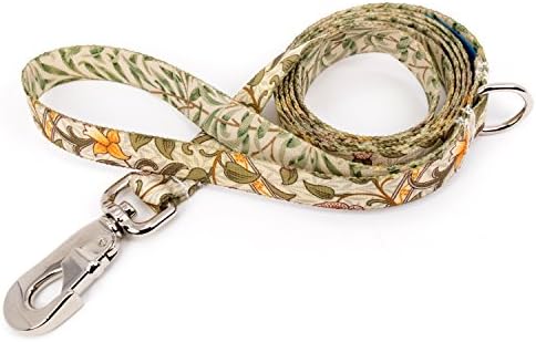 Buttonsmith William Morris Daffodil Dog Leash, 5 ft Length, Medium Width - Fadeproof Permanently Bonded Printing, Extra Heavy Duty Quick Clasp, Resistant to Odors & Mildew, 100% Made in USA