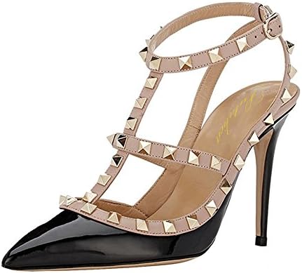 Lutalica Women Sexy Ankle Straps Sandals High Heel Pointed Toe Studded Stiletto Shoes Size 5.5-12 US