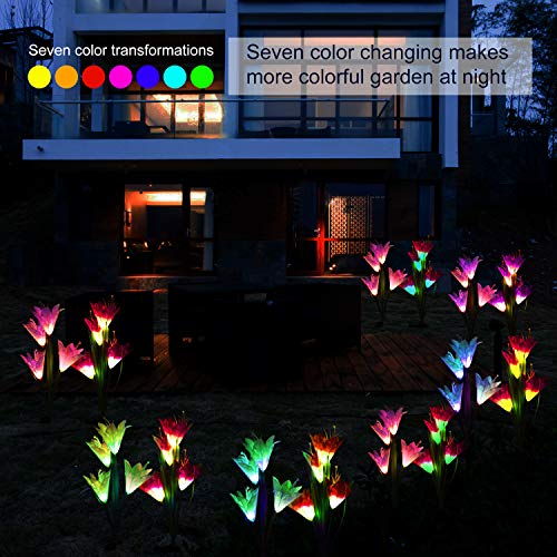ETEPON Waterproof Solar Flowers Lights Outdoor Garden Stake Decoration Multi-Color Changing LED Lights with 2 Pack 8 Lily Flowers for Garden, Patio,Path, Yard, Lawn (7 Colors Changing) - Thumbnail 5