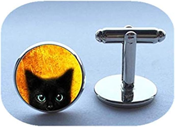Amazon 黒猫を覗く かわいい猫は宝石のガラスカボションカフスカフス カフス 通販