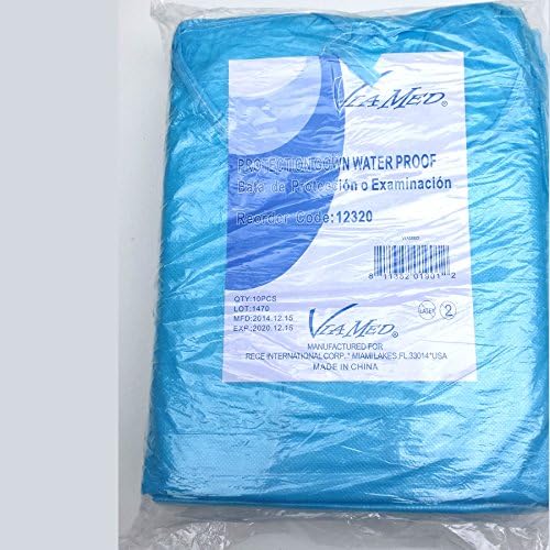 1 Coated Waterproof Disposable Non-woven Exam Gown with Sleeves Blue New. (1)